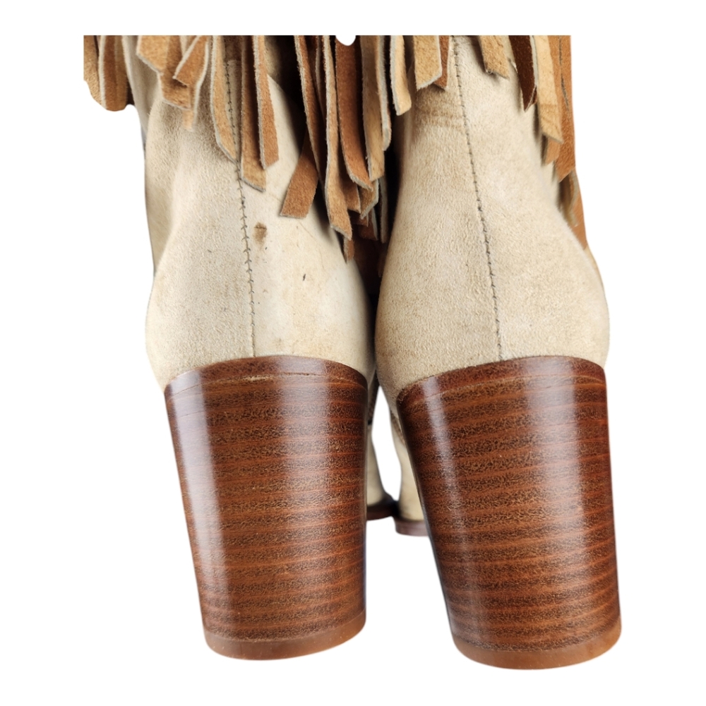 Carlos Falchi Fiorina Suede Leather Fringe Cowgirl Boots 3" Heel Mid-Cal… - Picture 5 of 10
